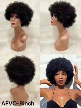 8-inch Black Afro Curly Wig - Women's Natural Texture Hair